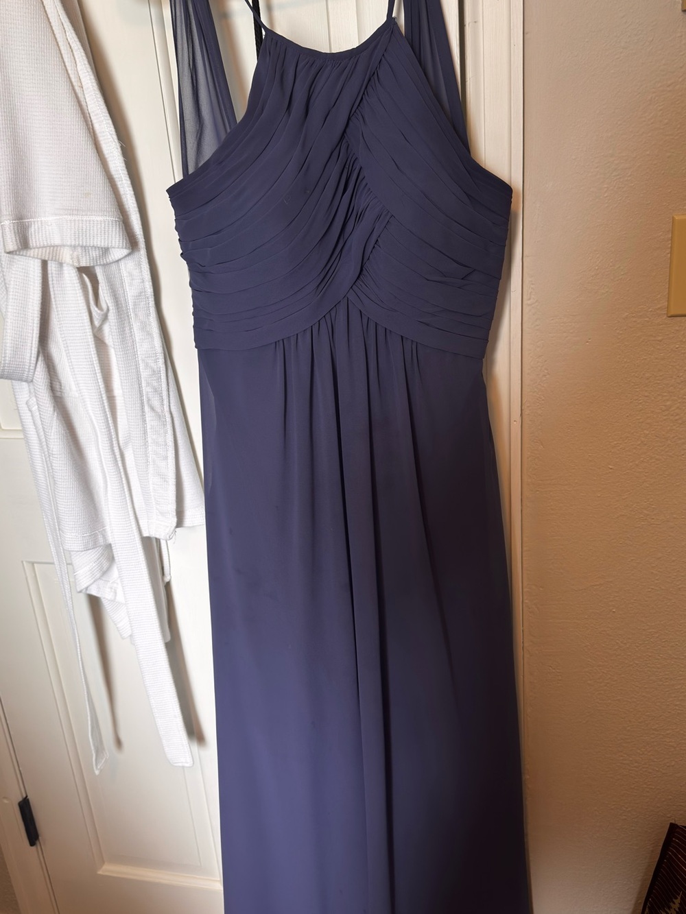 Mori Lee Navy Blue Halter Maxi Dress